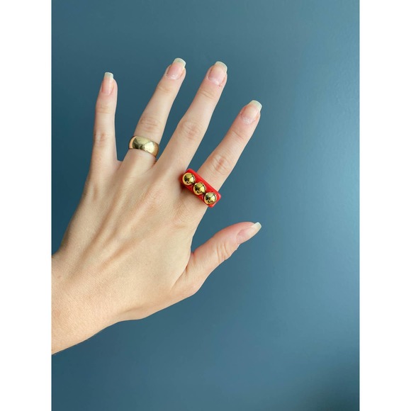 y2k red/gold square chunky bar ring, 8 - Picture 3 of 6